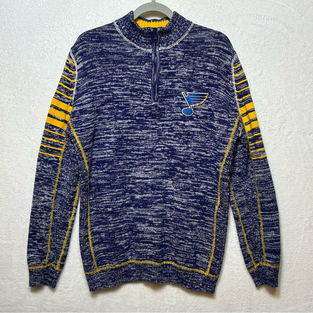 Old Time Hockey Causeway Collect’n St.Louis Blues XL Cotton Knit 1/4 Zip Logo.